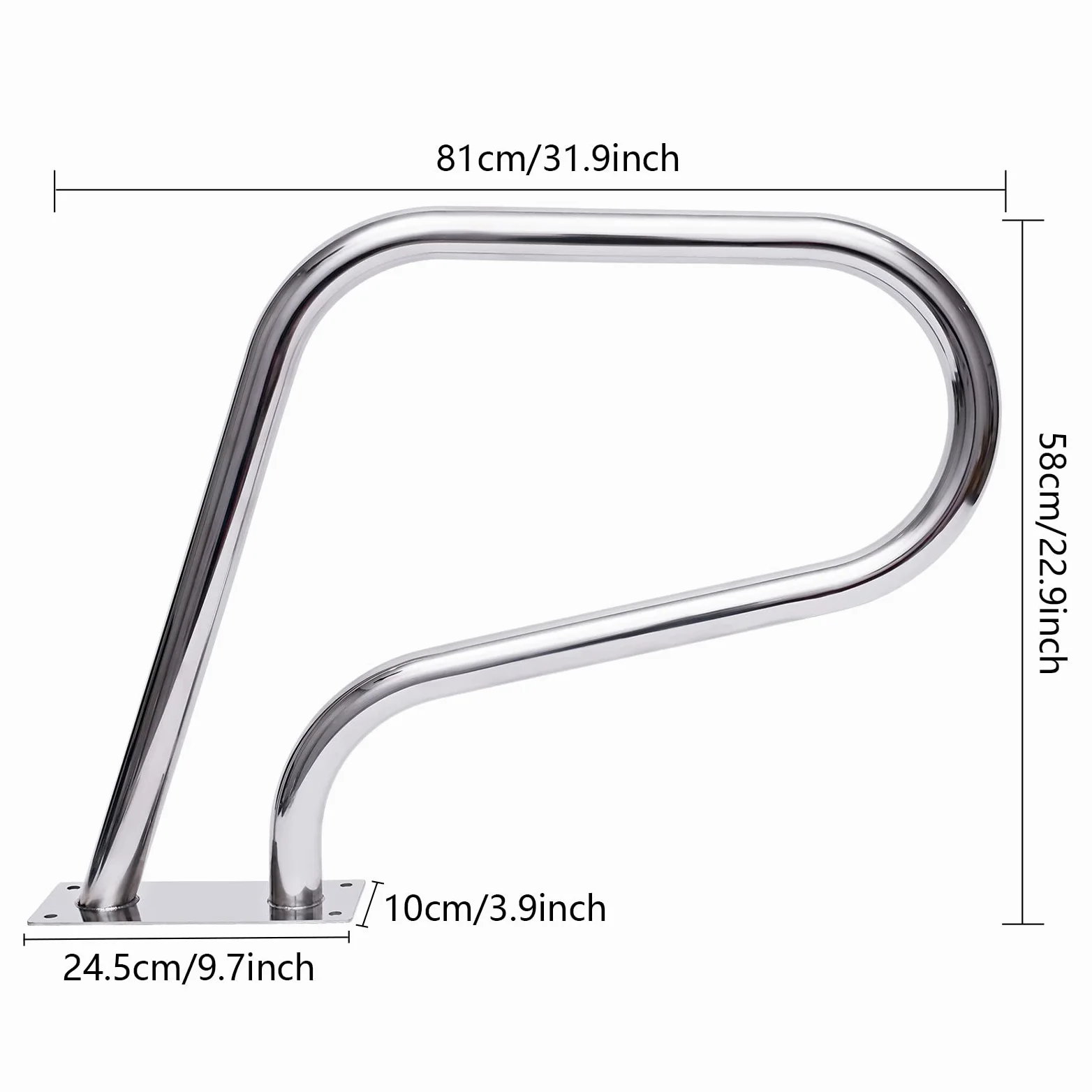 Barandilla de piscina de acero inoxidable 304, pasamanos de acero inoxidable 304, 81 x 58 cm, portátil, ayuda para la entrada de piscina con carga de 120 kg, arco en forma de U de 4,2 cm de