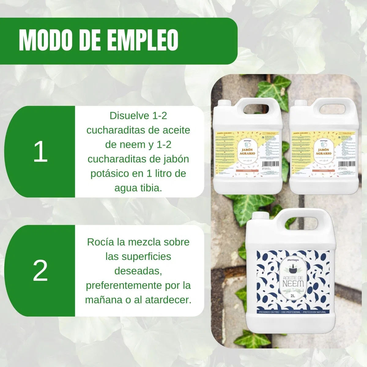 PLANTAWA Pack Jabón Potásico 2x5L + Aceite de Neem 2L | Solución Multiusos | Fácil Aplicación y Máxima Eficacia | Versátil | Uso en Interior y Exterior | Productos de origen natural