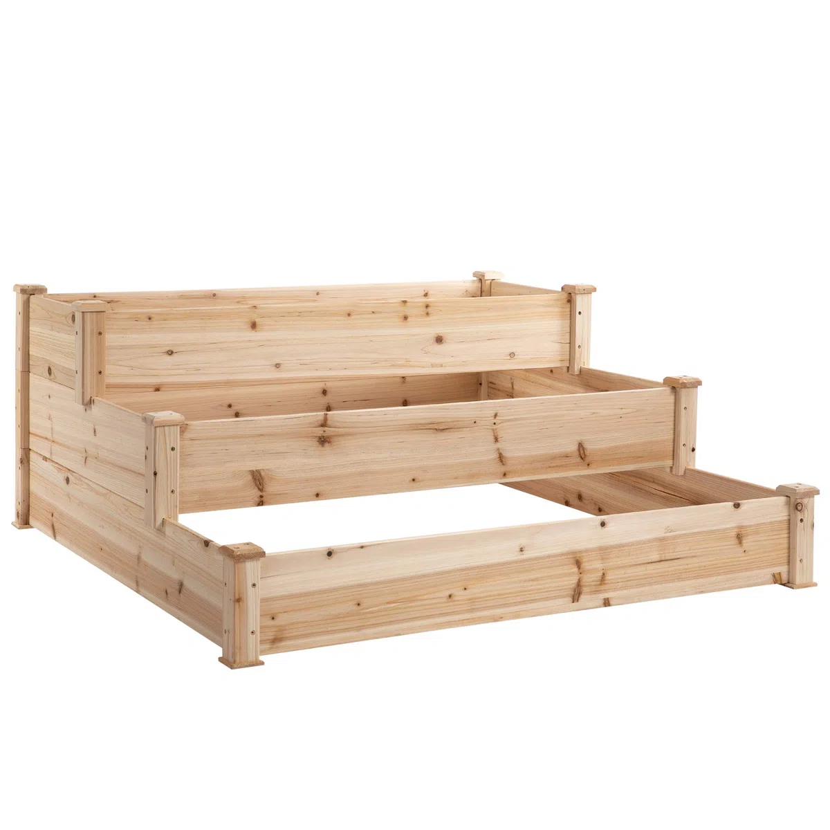 Outsunny Jardinera Exterior Grande de Madera Arriate de Jardín de 3 Niveles con Diseño de Escalera Huerto Urbano para Cultivos Plantas Flores para Patio Terraza Balcón 120x120x56 cm Natural