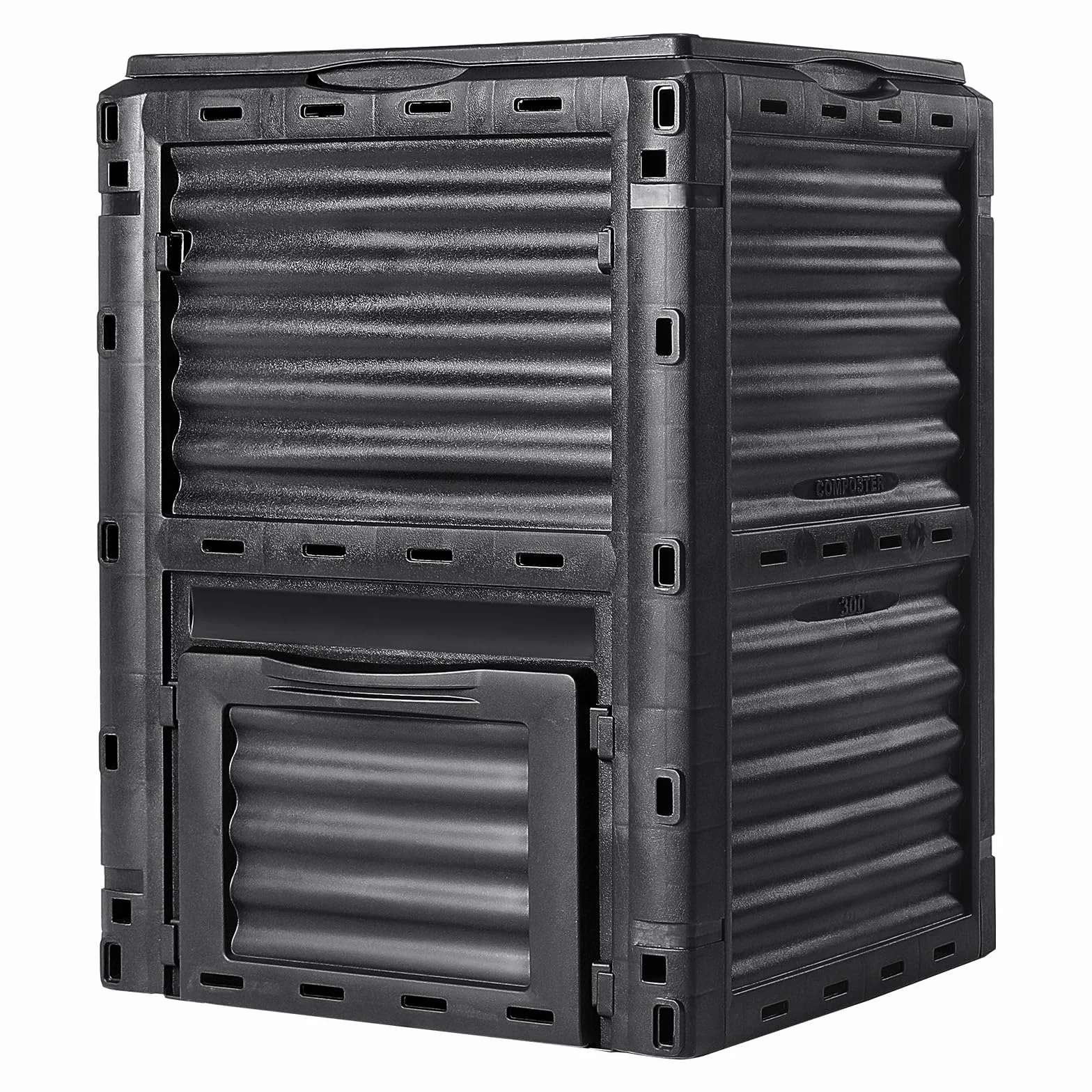 VEVOR Compostador de Jardín 300 L sin BPA Contenedor de Abono para Exteriores con Tapa Puerta Inferior Gran Capacidad Fácil de Instalar para Recolectar Hojas Compostaje Creación Rápida Suelo Fértil