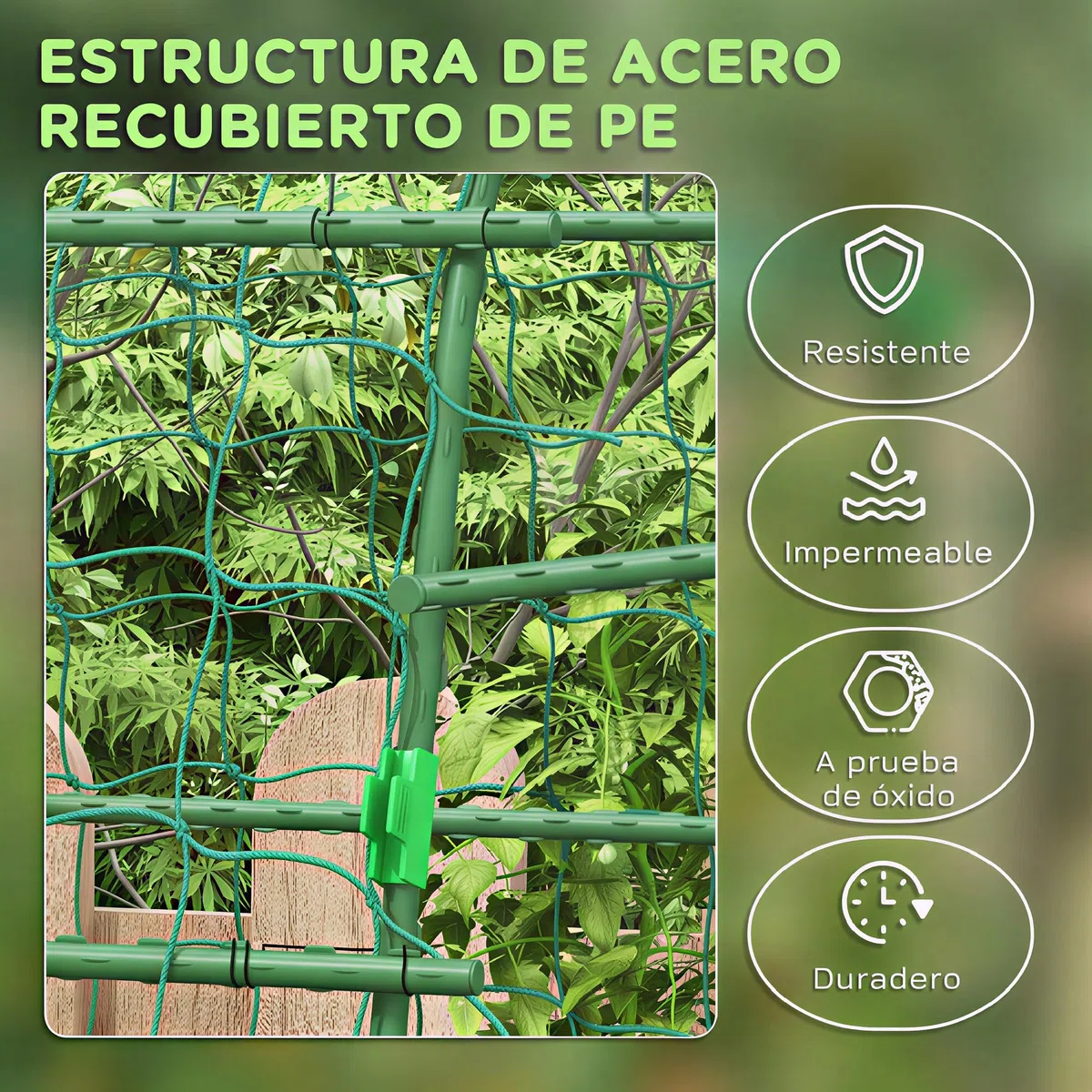 Outsunny Enrejado de Pepino 206 cm, Enrejado de Jardín en Arco para Plantas Trepadoras al Aire Libre, Forma en U, con Estructura de Acero con Recubrimiento de PE y Malla, Soporte para Verduras, Frutas