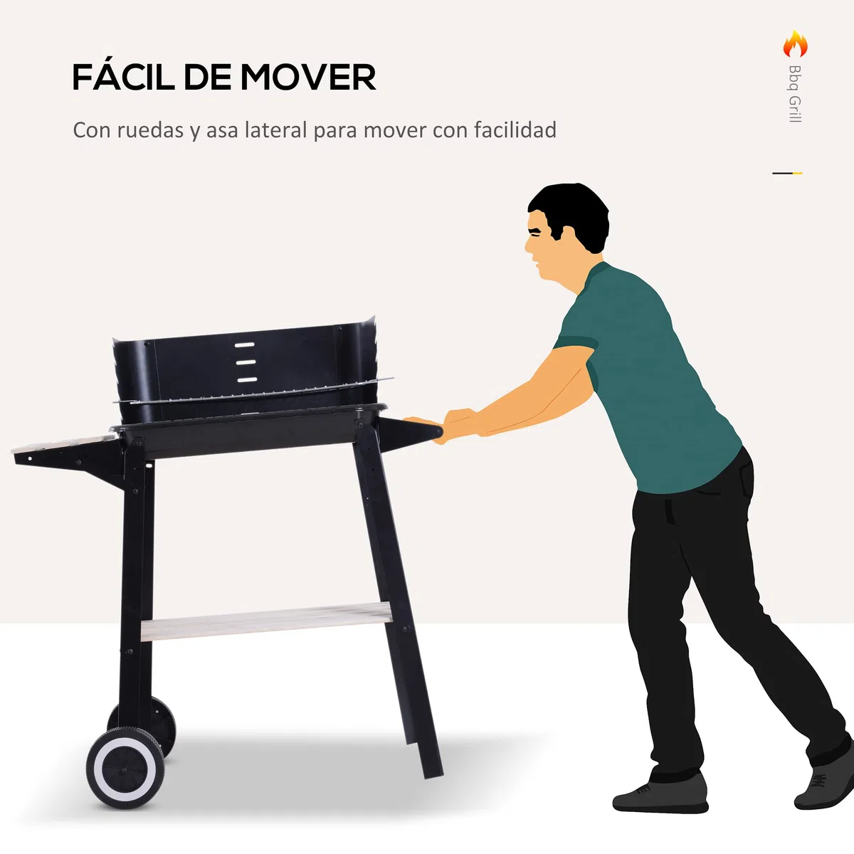 Outsunny Barbacoa de Carbón Vegetal Parrillas Asador BBQ de Picnic Altura de Parrillas Ajustables con Estantes y Ruedas Fácil Mover para Jardín Exterior Acampada 83x46x87 cm