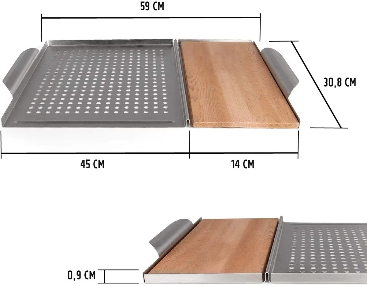 Rustler Plancha de Acero Inoxidable para Parrilla - Plancha de Cedro para Parrilla - para Asar Pescado, Carne o Verduras - 45 x 30.5 x 3 cm