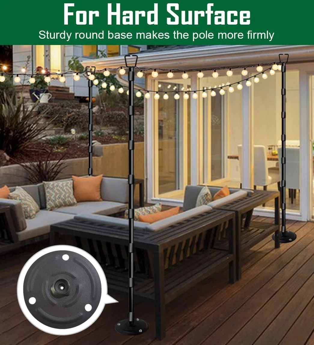 HoldOneLight String Light Pole para cubierta de 10 ft/3 m Outdoor String Light Poles - Altura ajustable, metal inoxidable, resistente para patio, patio trasero, jardín y fiesta (1 paquete)