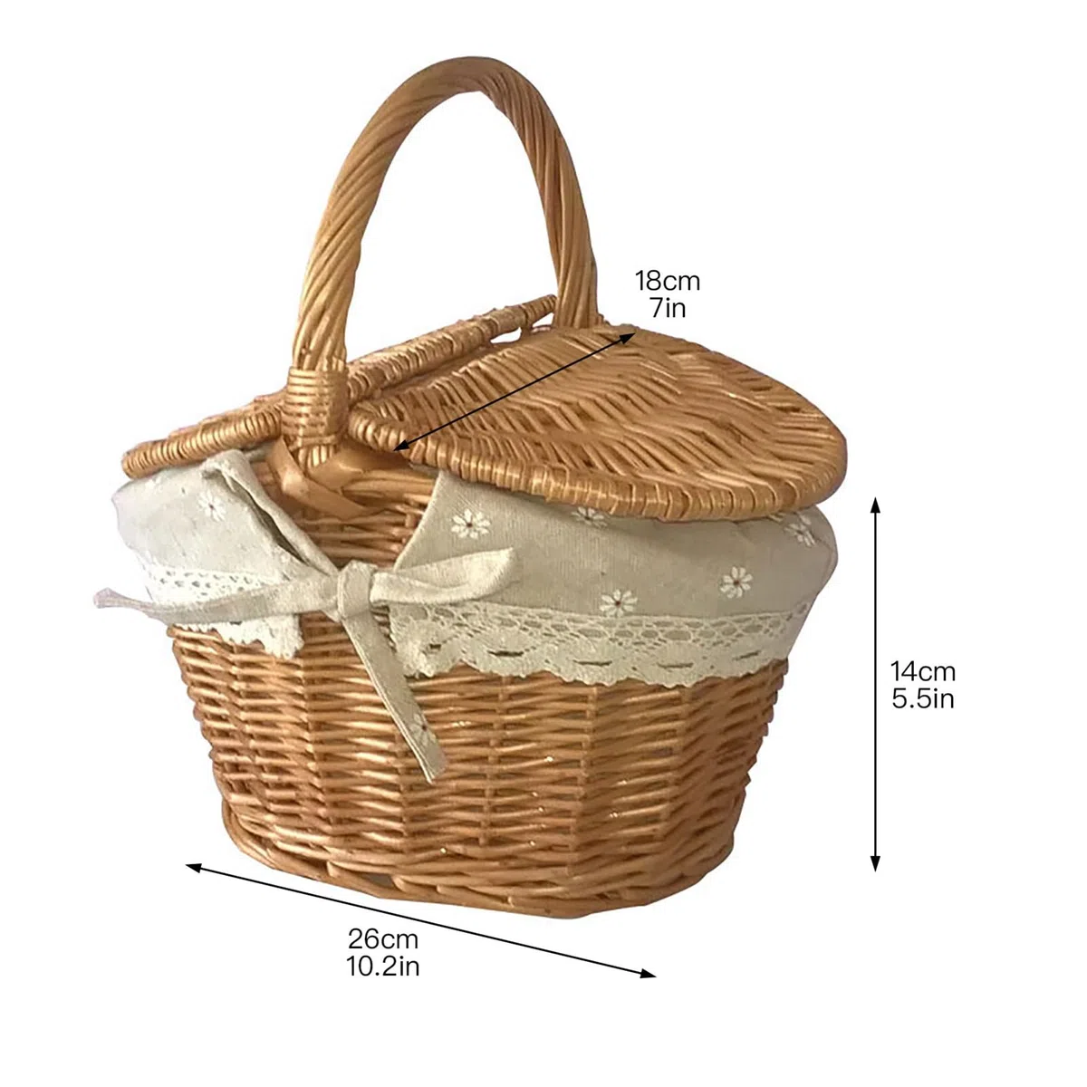 Cesta de Picnic de Mimbre con Tapa y Asa, Cuerpo Tejido Resistente con Forro Lavable, Cesta Tejida a Mano para Picnic, Pascua, Día de la Madre, Camping Al Aire Libre