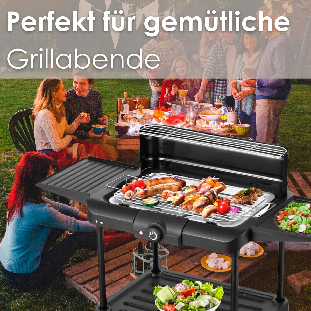 Parrilla eléctrica 2 en 1 de pie y mesa eléctrica 2400 vatios - Parrilla eléctrica para balcón, exterior e interior con soporte, gran superficie de parrilla, regulador de temperatura continuo