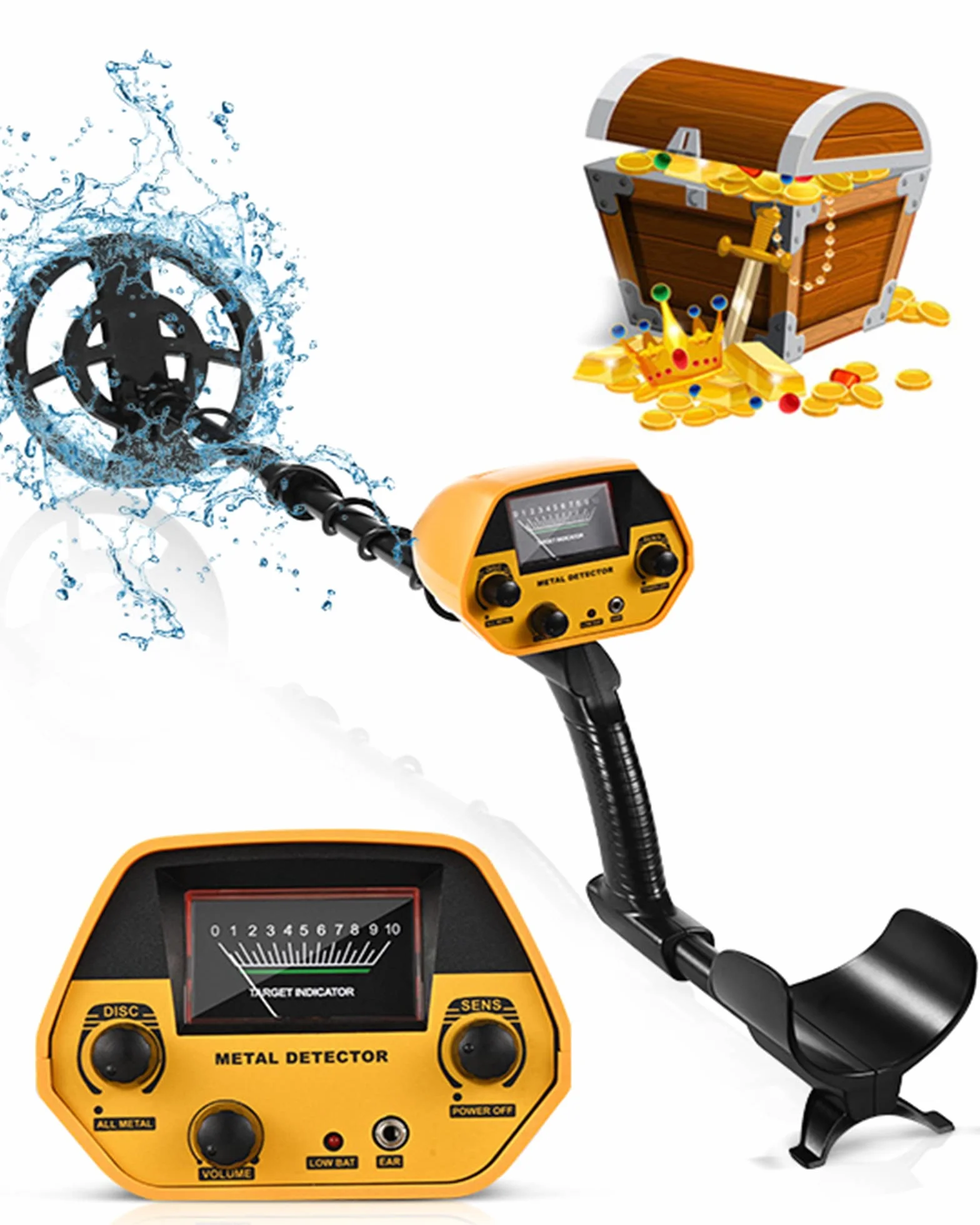 Detector de Metales Alta Precisión y Impermeables Altura Ajustable 78-108 cm, Detector de Oro 2 Libras con Bobina de Búsqueda 25 cm y Conector para Auriculares Profundidad Máxima de 20 cm