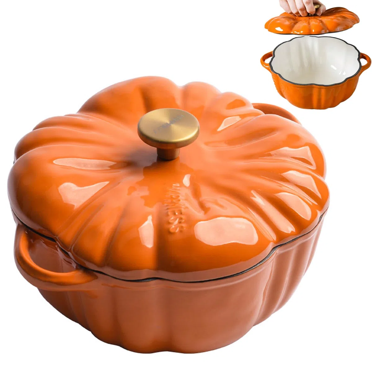 Greenumb Olla de Calabaza, Calabaza Holandesa de Horno con Tapa y Mango de 1,5 litros Antiadherente