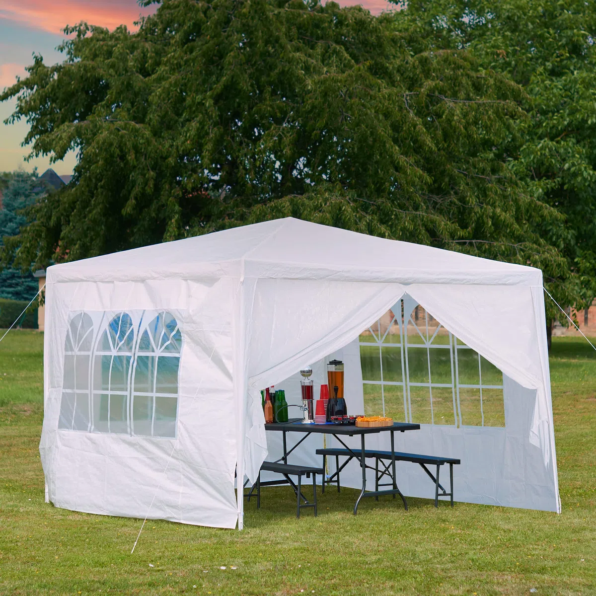 Relaxdays Laterales Carpa, Set de 4, 2x3m, Paredes Cenador, Ventana y Cremallera, Impermeable, Plástico PVC y PE, Blanco