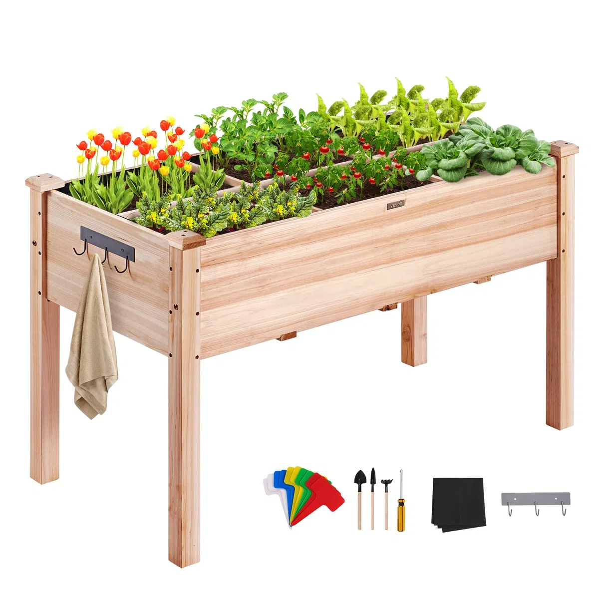 VEVOR Cama de jardín elevada, 4 x 2 x 2 pies, caja de madera elevada para plantar al aire libre con patas, para cultivar flores/verduras/hierbas en patio, jardín, patio, balcón, burlywood