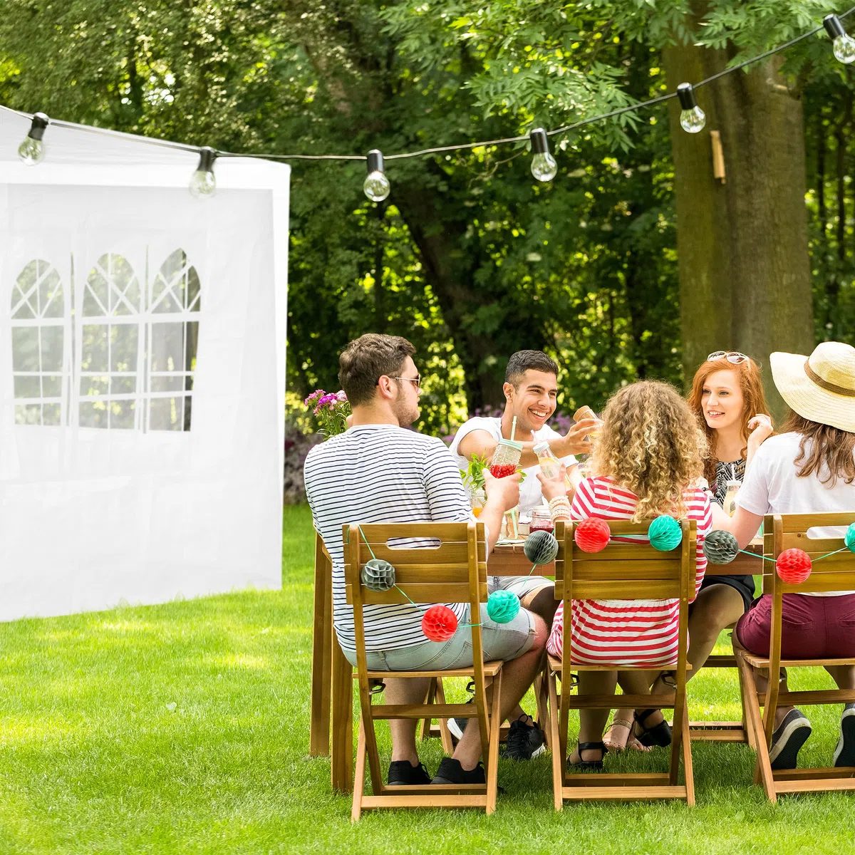 Relaxdays Laterales Carpa, Set de 4, 2x3m, Paredes Cenador, Ventana y Cremallera, Impermeable, Plástico PVC y PE, Blanco