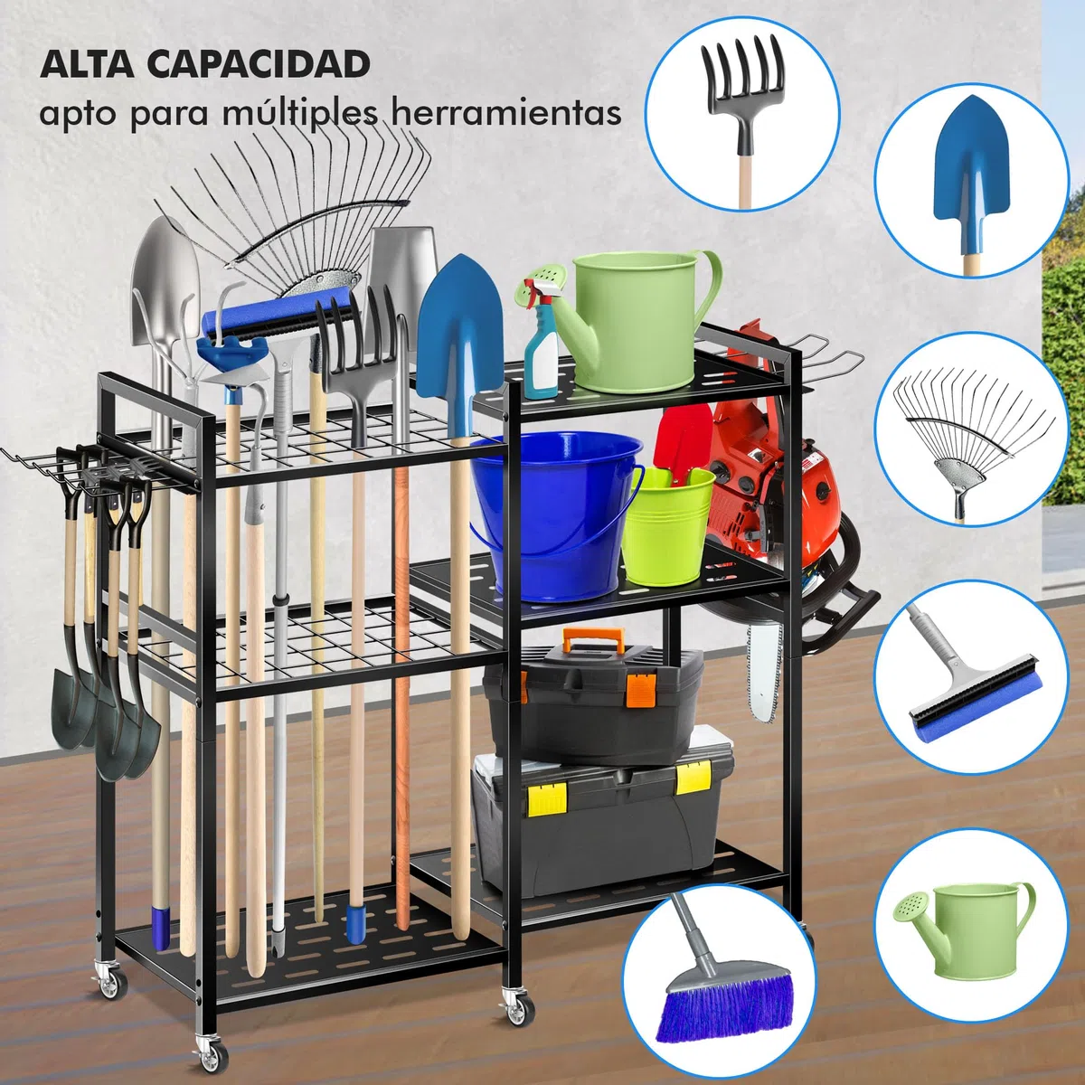 Estantería de Herramientas Mimoke en Metal, con 6 Ruedas y Gran Capacidad de Carga organizar Herramientas Pesadas en Garaje, Taller, jardín, sótano y cochera. Robusta y móvil.