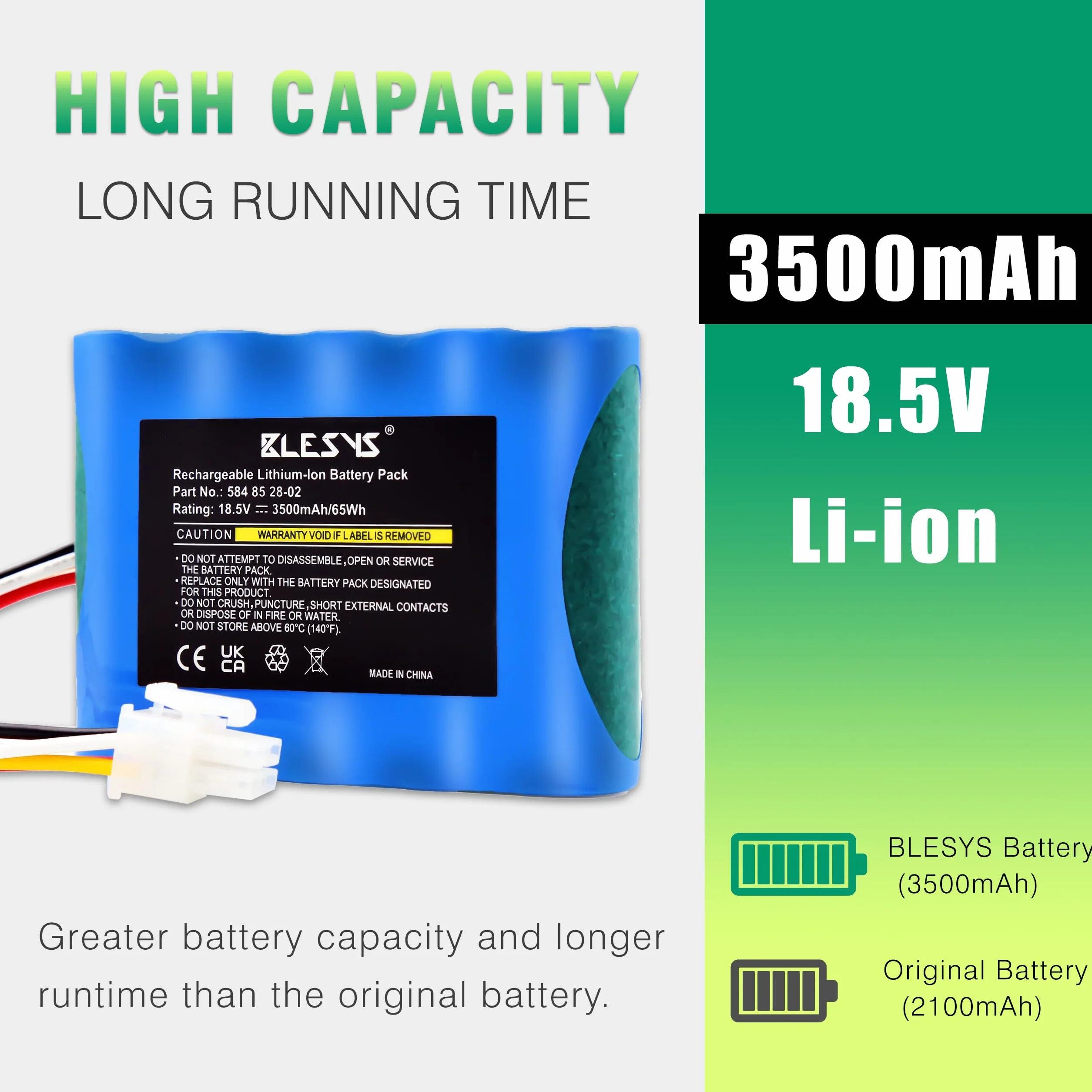 BLESYS 18,5 V 3500 mAh Batería para Husqvarna Automower 310 315 315X Batería de Repuesto para Robot Cortacésped 584 82 28-01, 584 82 28-02, 584 85 28-01, 584 85 28-02, 589 58 62-01, 592 96 83-01