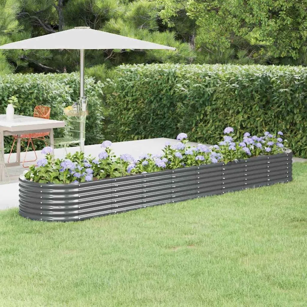 vidaXL Jardinera Arriate Elevado Macetero Maceta Tiesto Soporte para Plantas Vegetales Hierbas Acero con Recubrimiento Polvo Antracita 368x80x36 cm