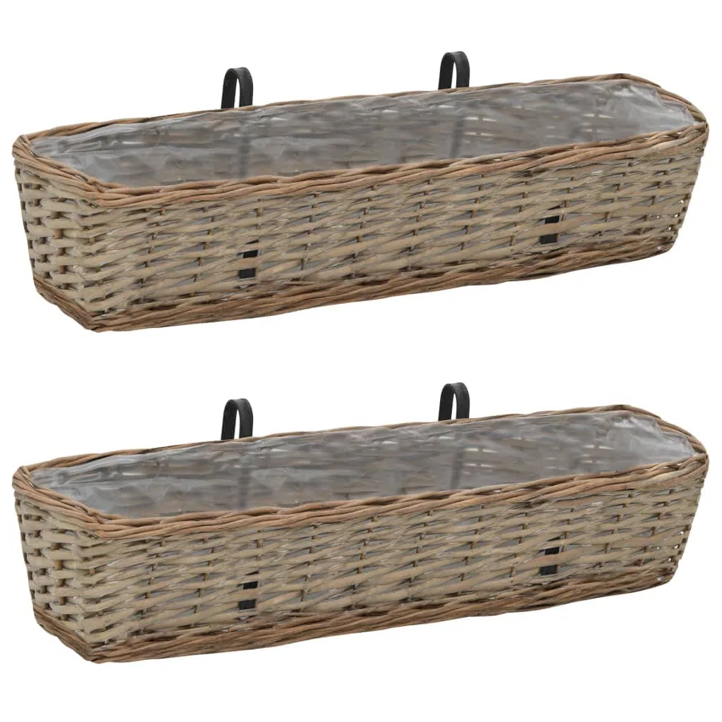 vidaXL 2X Arriate Balcón Mimbre con Forro Terraza Exterior Caja Flores Plantador Patio Oficina Porche Cocina Parque Exterior Hierbas Aire Libre PE