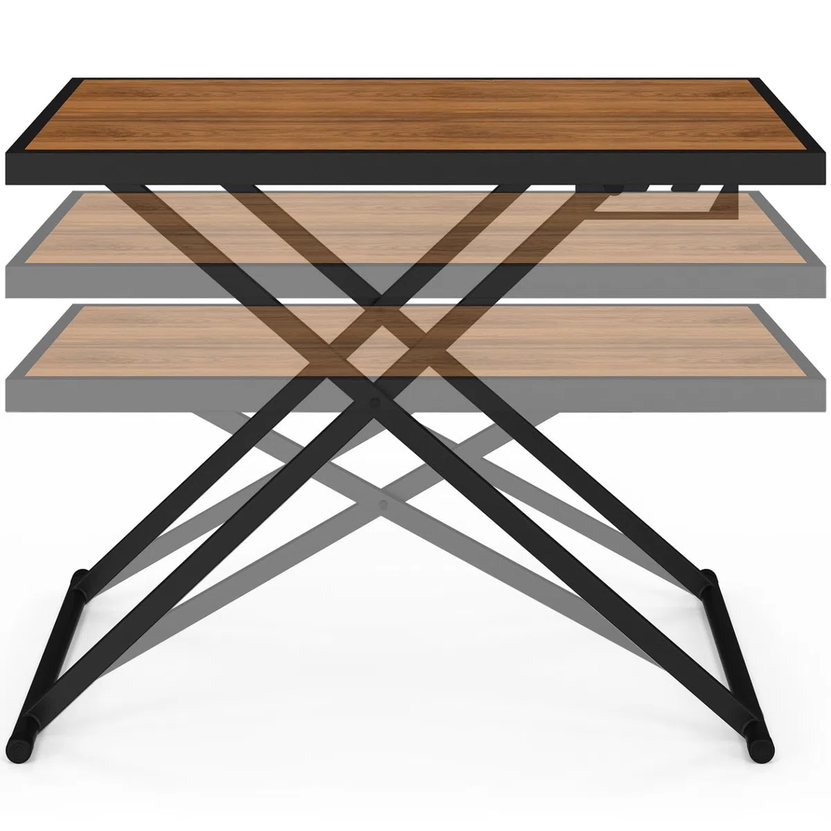 IDMarket – Mesa de jardín con altura ajustable 3 posiciones Olie 100 cm de metal negro y tablero de madera
