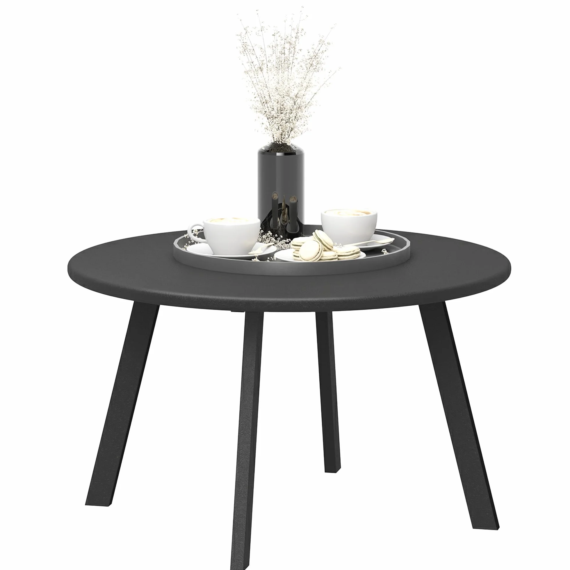 Outsunny Mesa de Centro de Jardín Redonda de Metal Mesa Auxiliar con Bordes Redondeados Patas Antideslizantes Mesa de Café para Patio Balcón Salón Ø70x42 cm Negro