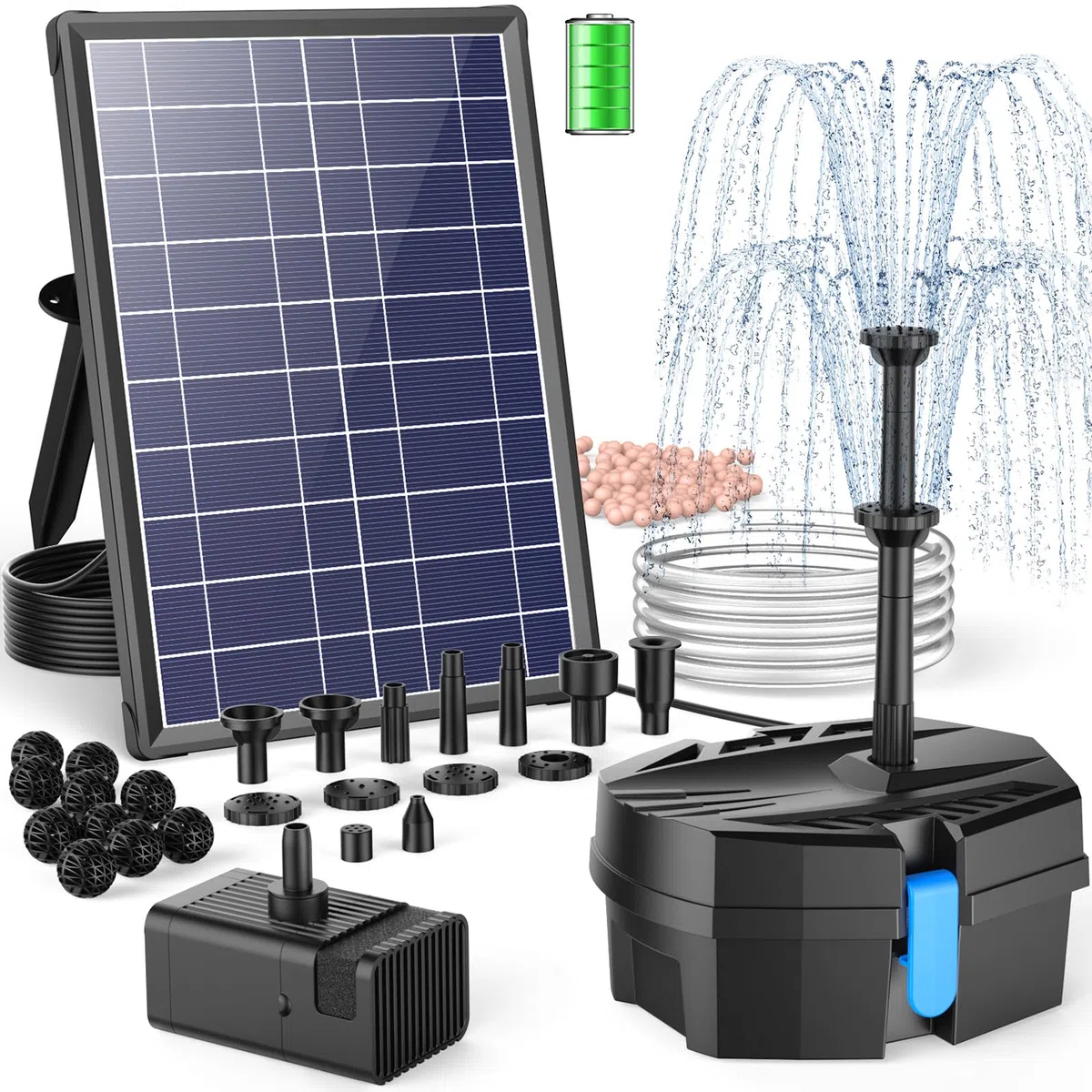 POPOSOAP Filtro solar para estanque con fuente de agua, fuente solar de 8W con sistema de filtración, 8 modos de pulverización y batería de respaldo de 3600mAh, para pequeños estanques exteriores