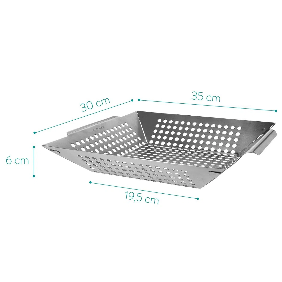 Navaris Bandeja Barbacoa Acero Inoxidable - Bandeja Parrilla Barbacoa y Horno de 35x30x6cm - Fuente Grande de Barbacoa - BBQ Grill Basket