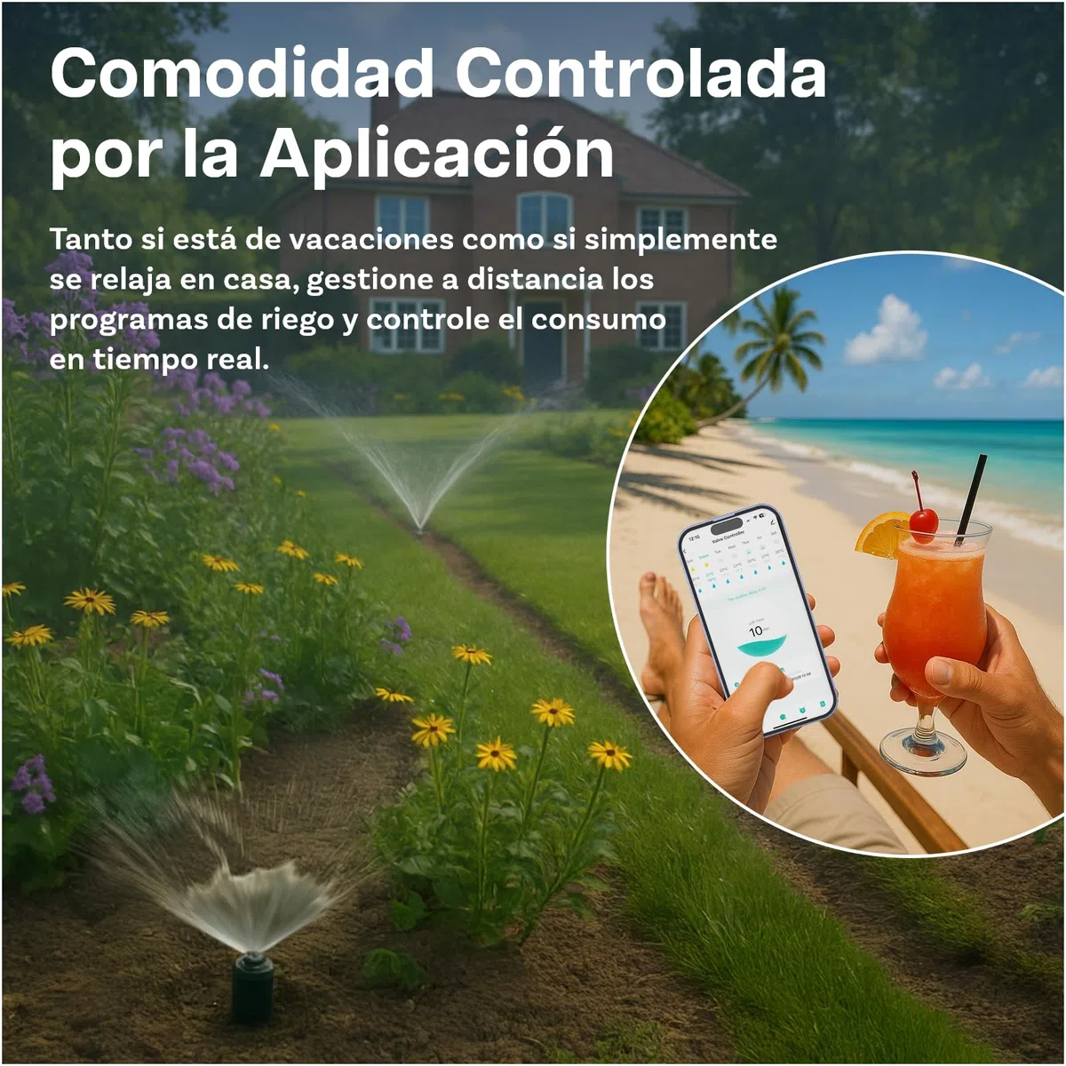 Temporizador de Riego WiFi Inteligente por MMOBIEL - Programador de Riego con Alimentación Solar y USB - Alcance Inalámbrico de 30m (WiFi + Solar Powered)