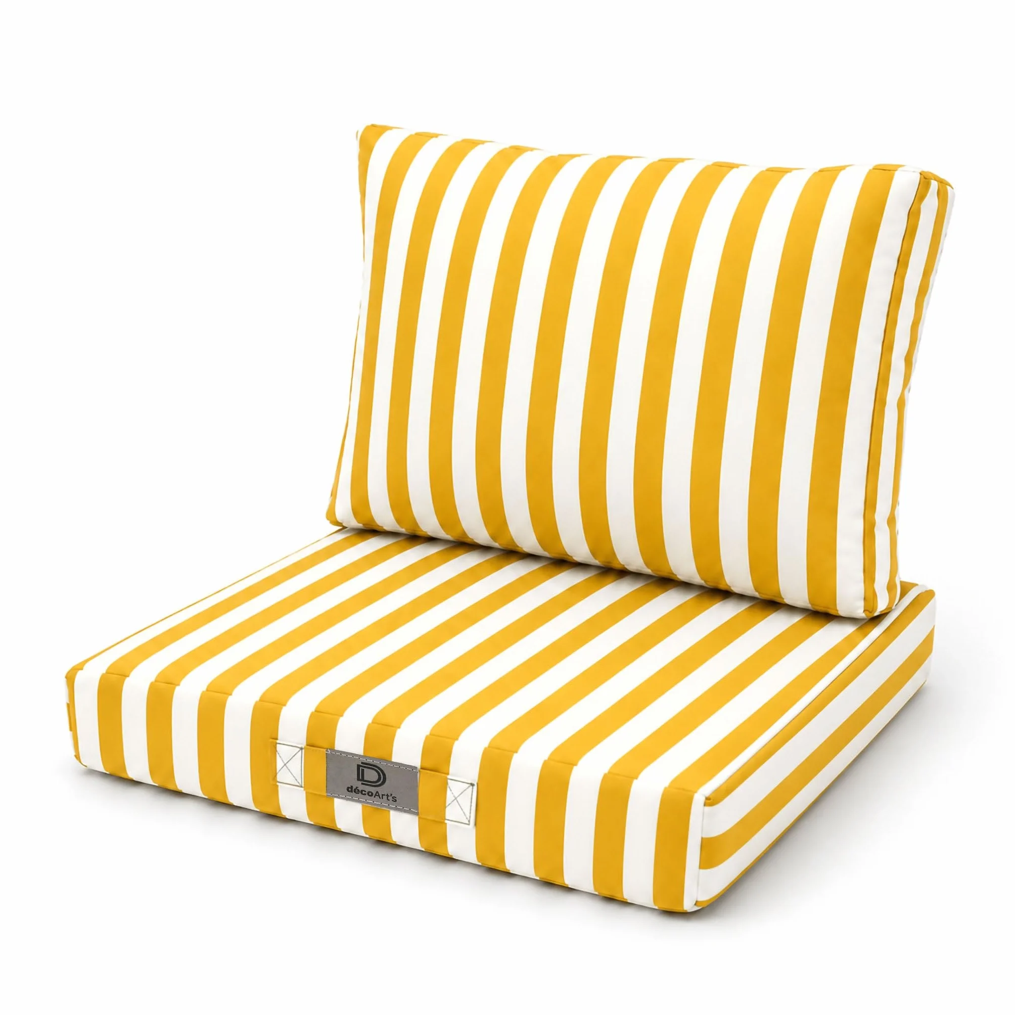 Déco Arts — Set de 2 Cojines Desenfundables Sofá Jardín 60x50 — Asiento 60x50 + Respaldo 60x35 cm — Impermeable Anti-UV — Repuesto Muebles Jardín Terraza Balcón Porche — A Rayas Amarillas