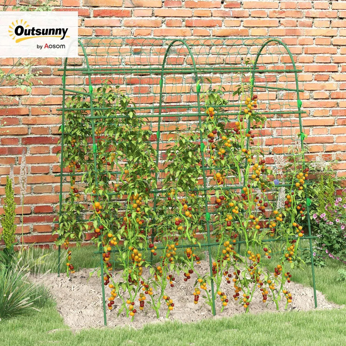 Outsunny Enrejado de Pepino 206 cm, Enrejado de Jardín en Arco para Plantas Trepadoras al Aire Libre, Forma en U, con Estructura de Acero con Recubrimiento de PE y Malla, Soporte para Verduras, Frutas