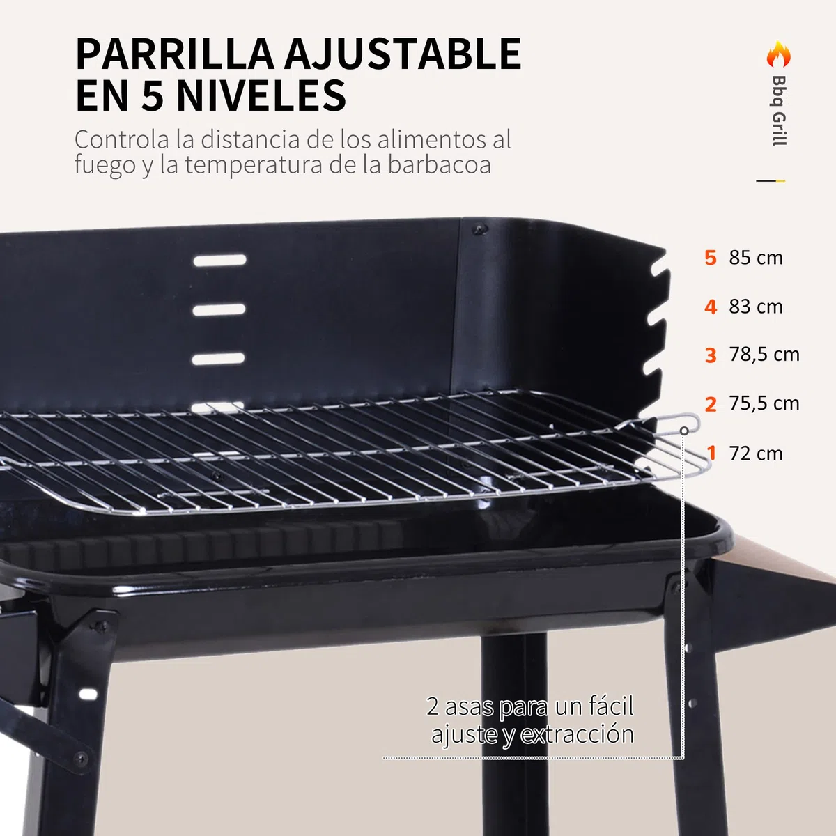 Outsunny Barbacoa de Carbón Vegetal Parrillas Asador BBQ de Picnic Altura de Parrillas Ajustables con Estantes y Ruedas Fácil Mover para Jardín Exterior Acampada 83x46x87 cm