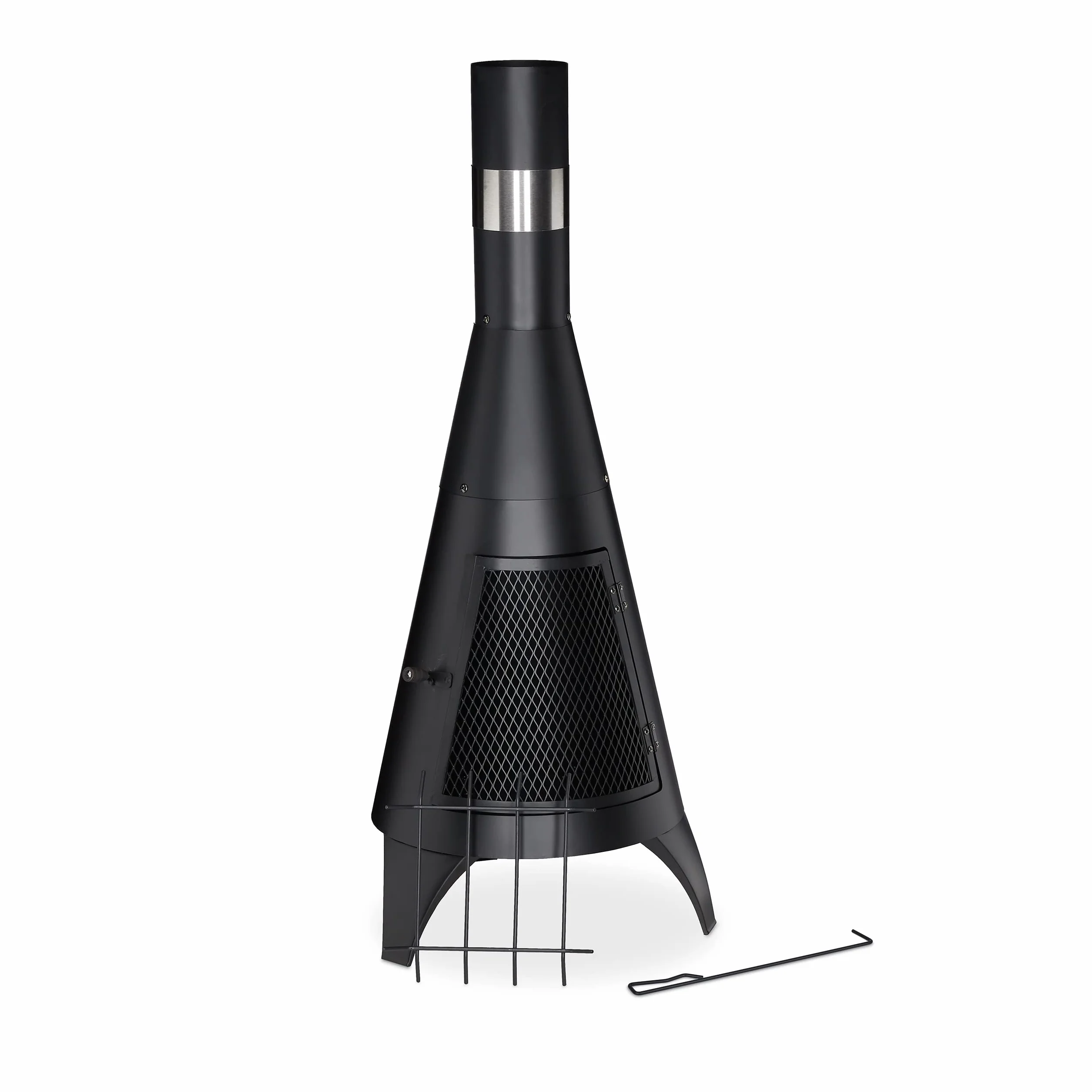 Relaxdays Chimenea Exterior con Atizador, Estufa para Terraza de Acero, Salvachispas, para Jardín, 120x48x50 cm, Negro