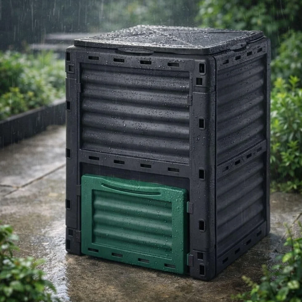 TERRE JARDIN - Compostador de Jardín, 300 L - Contenedor de Compost, 83 x 61 x 61 cm, de Polipropileno Contenedor Compostador de Residuos de Jardín, Resistente a Golpes y a los UV