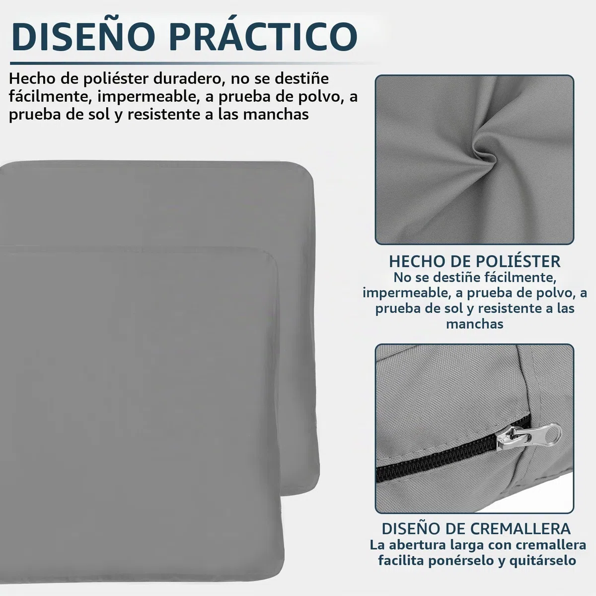 4 fundas de repuesto para cojines de asiento de jardín de 60 x 60 x 10 cm, impermeables, minimalistas, con cierre de cremallera, solo funda (gris)