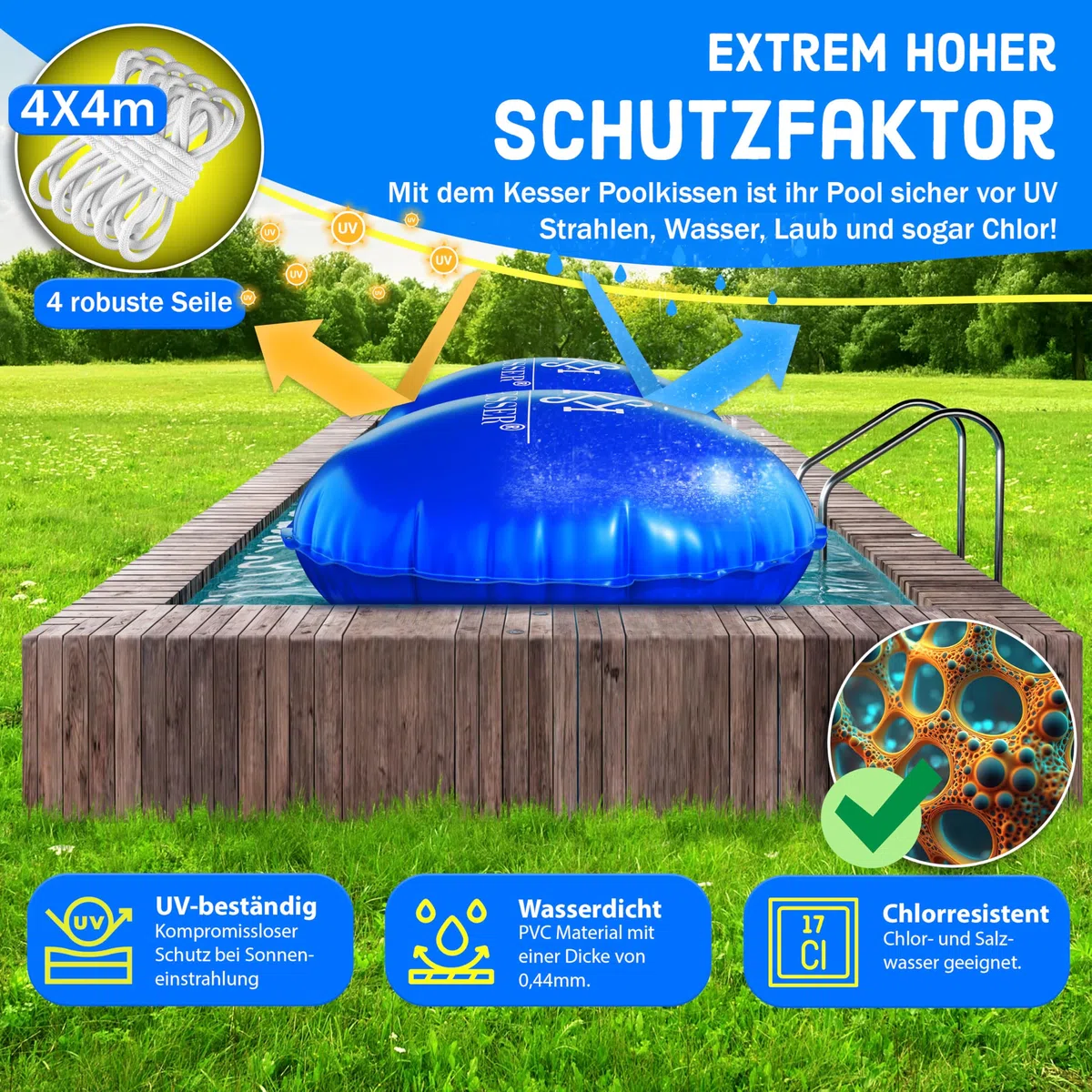 KESSER® Cojín de piscina de invierno de 400 cm | cubierta de piscina con doble costura Whirlpools | cojín de aire para piscina invernal | cubierta para piscinas empotradas de invierno | PVC