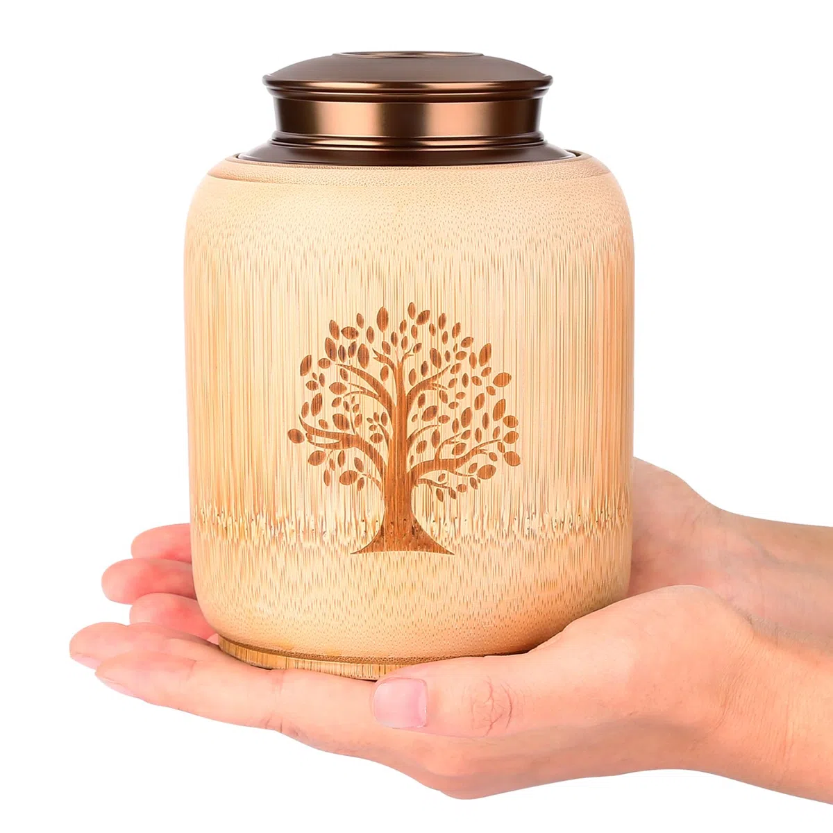 Urnas de Recuerdo Medianas para Cenizas humanas Hechas de bambú, urnas de cremación conmemorativas para Cenizas humanas, Adultos, Mujeres y Hombres, urnas Decorativas con patrón de árbol de la Vida,