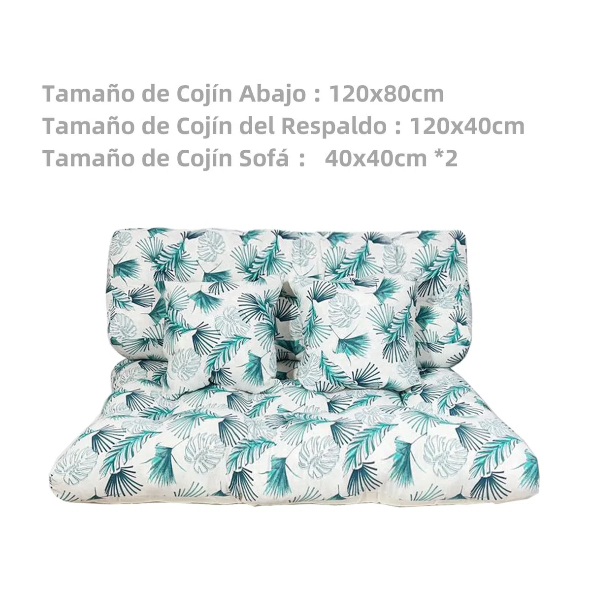 GREATOYAR Cojines Sofá Palets, Cojin Palet Fibra, Cojines Acolchados Palets, Cojín de Respaldo y Asiento, Conjunto 4 Piezas, para Jardín, Terraza, Balcón, Interior y Exterior, Hoja Azul Fina