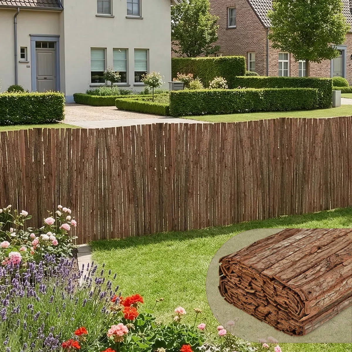 casa.pro Valla de Corteza Zamora Valla de Ocultación Separador de Ambientes para Jardín Terraza Balcón Patio Pantalla de Privacidad 100 x 300 cm - Natural