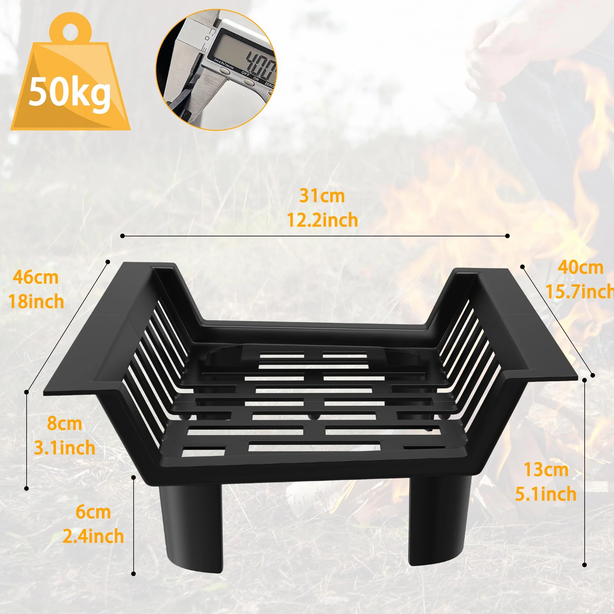 LZQ Rejilla para leña de hierro, rejilla para chimenea de carga pesada, rejilla para leña, 46 x 31 x 13 cm, soporte para leña, rejilla para fuego, soporte para madera, rejilla para horno, soporte de