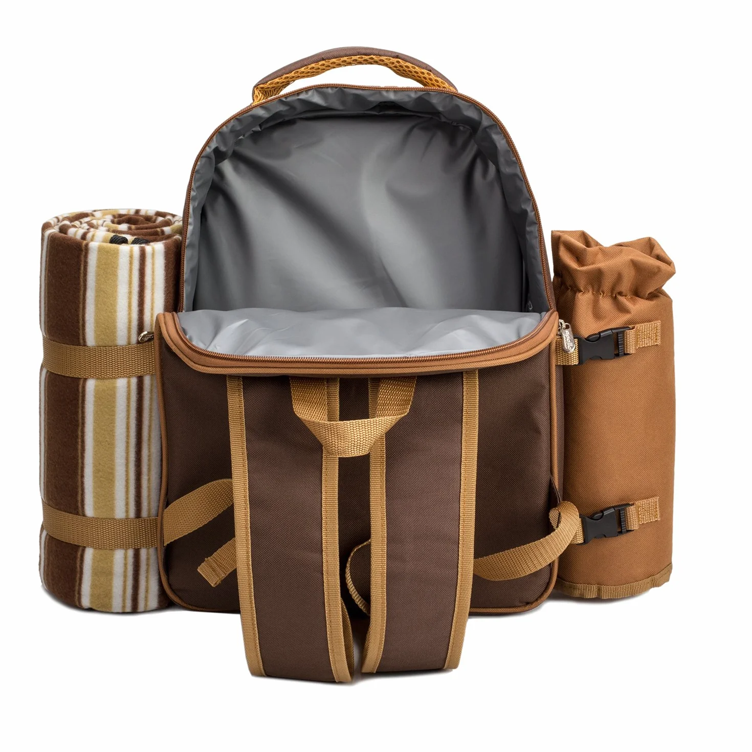 APOLLO WALKER Mochila Picnic, Juego de Picnic Set 4 Personas (Vajilla y Manta), Nevera Playa Mochila, Bolsas Mochilas Termicas para Acampar, Playa y Senderismo（Café - Dos Personas）