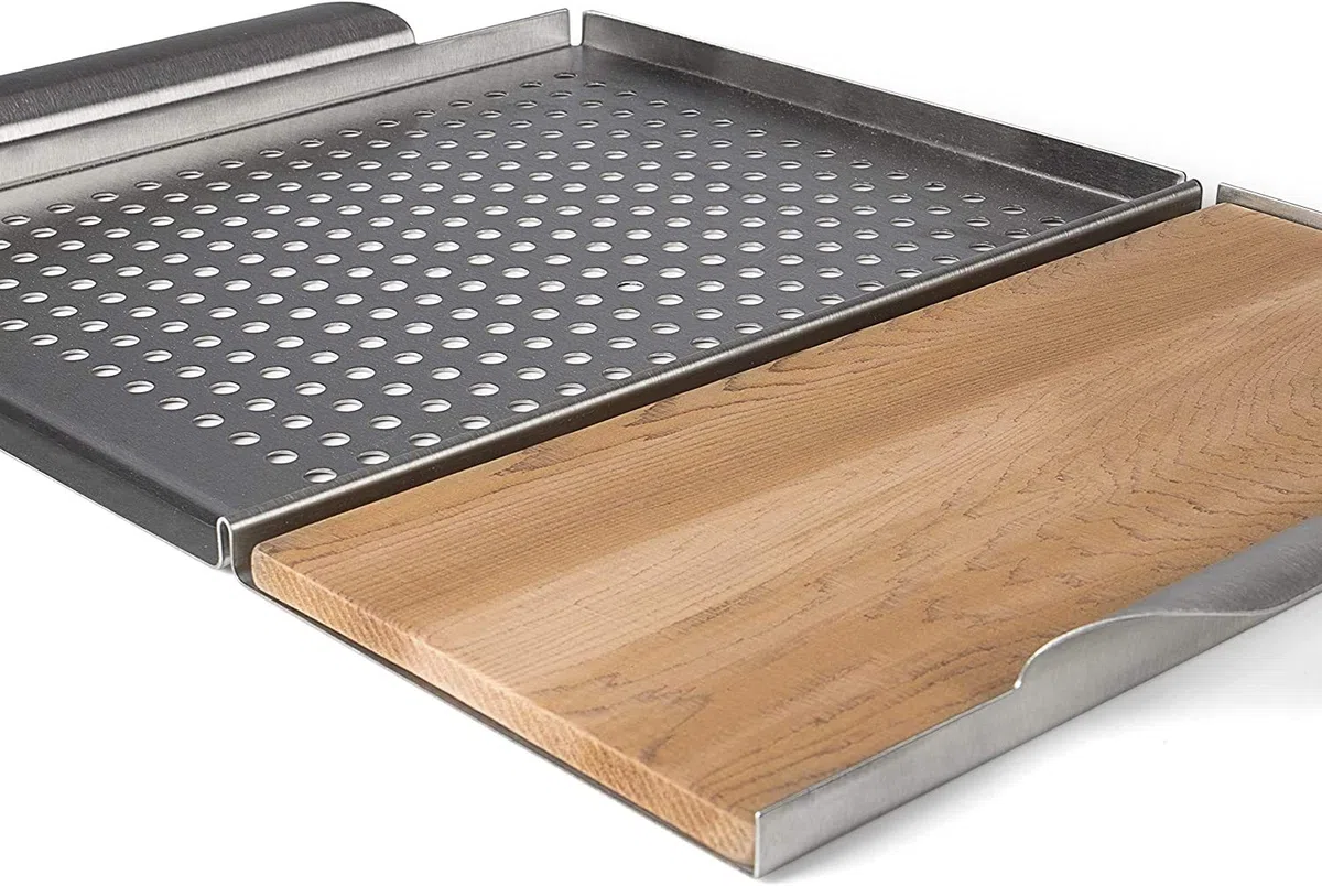 Rustler Plancha de Acero Inoxidable para Parrilla - Plancha de Cedro para Parrilla - para Asar Pescado, Carne o Verduras - 45 x 30.5 x 3 cm