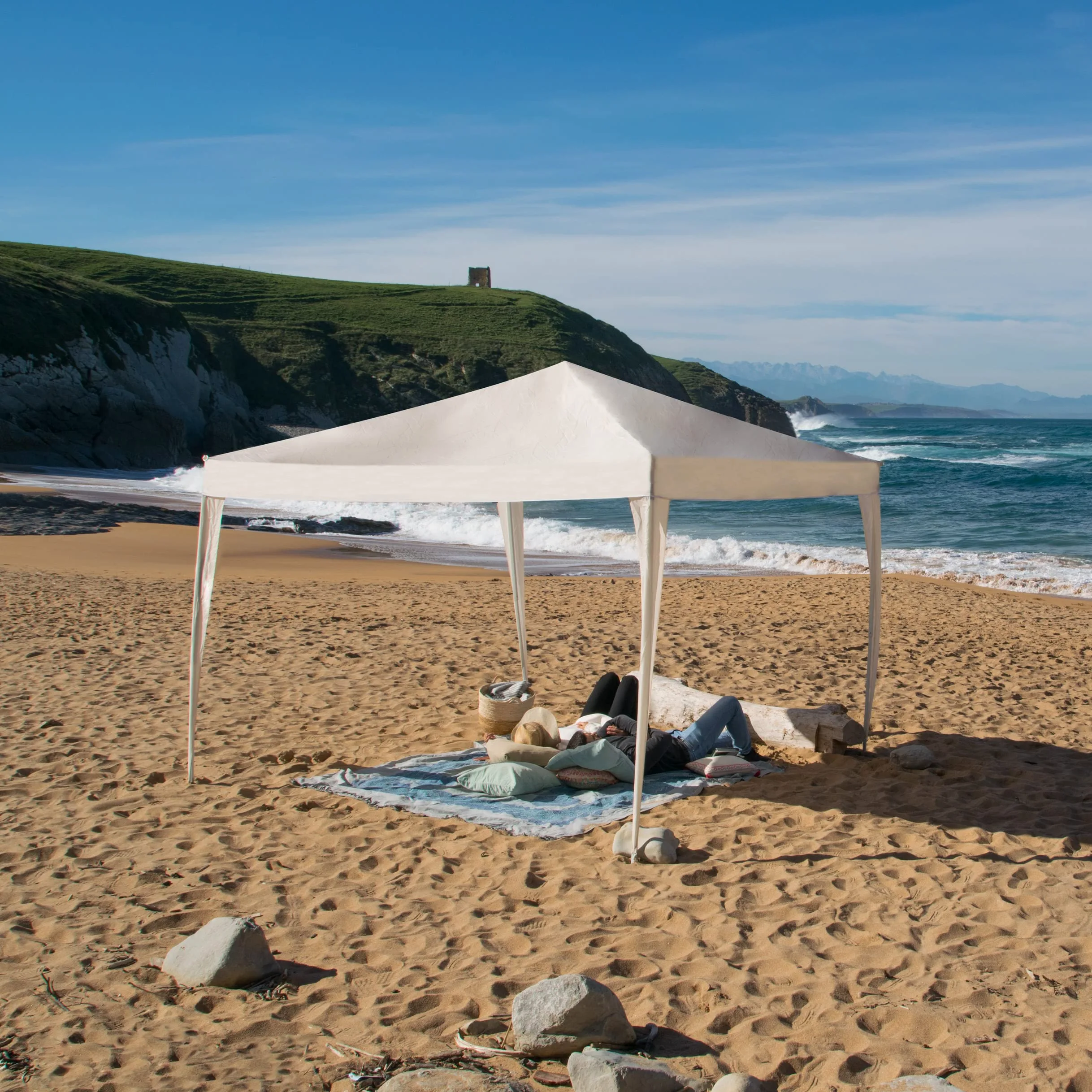 SMARTSUN Carpa Plegable 3x3m Javea Blanca Impermeable - Jardín Playa Campo Terraza - Bolsa de Transporte, Piquetas y Vientos