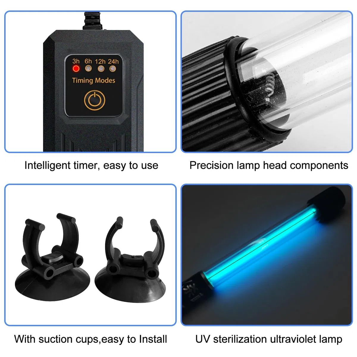 Esterilizador UV con temporizador 9 W para acuario – Lámpara impermeable clarificador para la limpieza de piscinas y casa