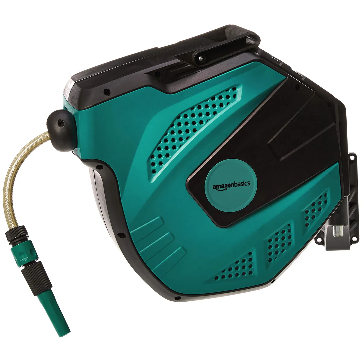 Amazon Basics Enrollador automático de manguera para pared, Negro Verde, 15 m