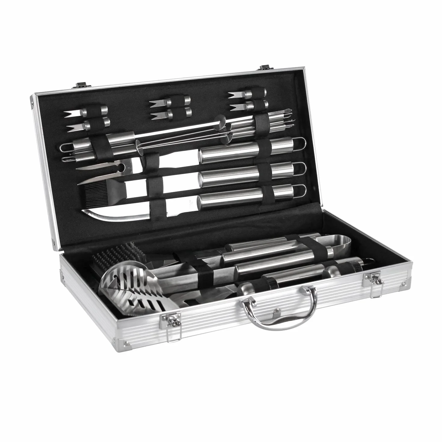 Mastercook – Kit de Accesorios Profesionales de Acero para Barbacoa con maletín, Juego de Accesorios BBQ con Pinzas, Horquillas, espátula y cepillos, maletín Herramientas Barbacoa