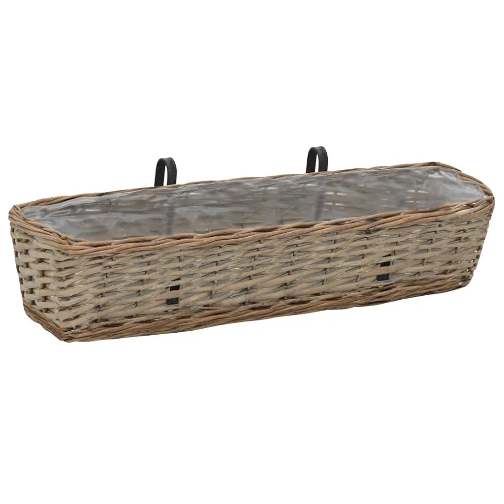vidaXL 2X Arriate Balcón Mimbre con Forro Terraza Exterior Caja Flores Plantador Patio Oficina Porche Cocina Parque Exterior Hierbas Aire Libre PE