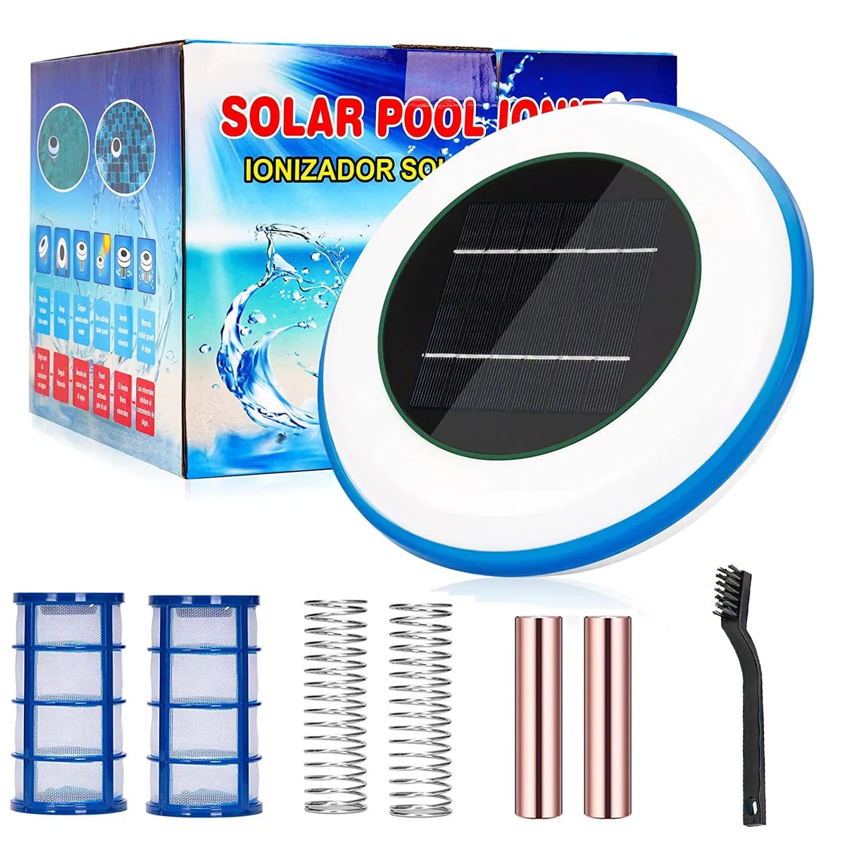 ionizador Solar para Piscinas ánodo de Cobre 85% Menos Cloro Purificador de Agua Limpiador automático de Piscinas hasta 45000 galones Elimina Algas Mantiene la Piscina más Limpia 2 Cobre