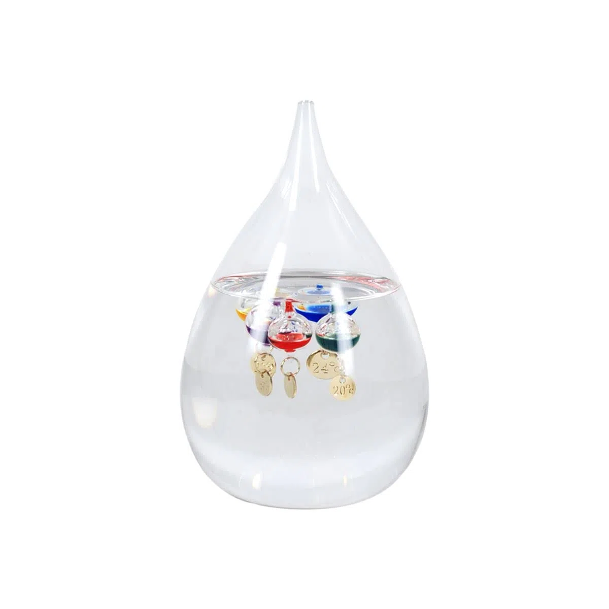 Termometro Galileo Gota Grande de Cristal 16 cm, para Exterior o Interior, Analógico, Bolas Flotantes Colores