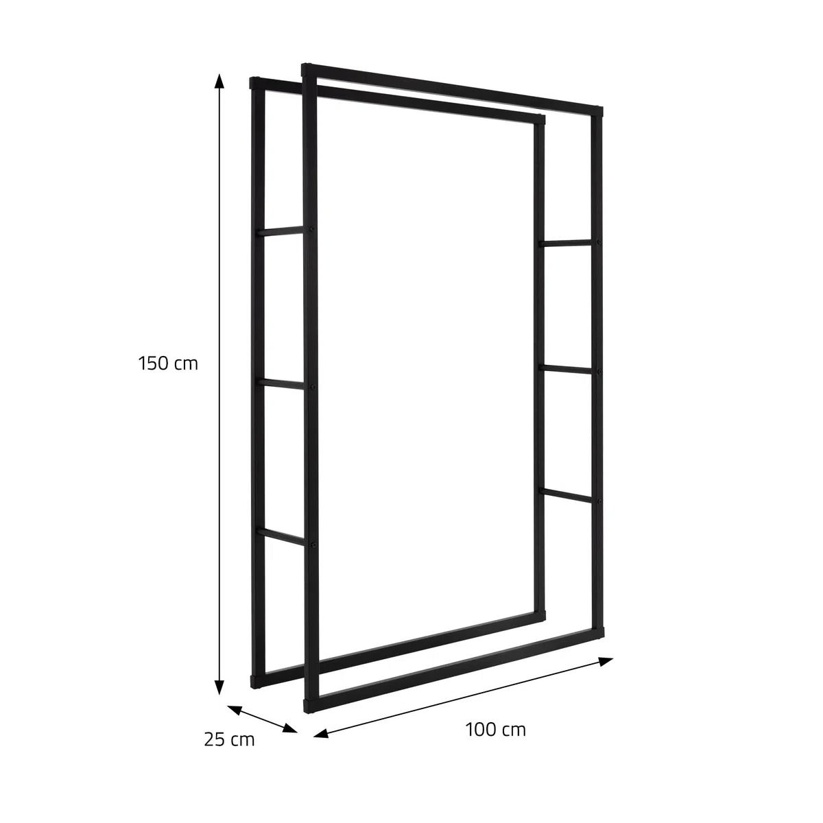 ML-Design Estanteria Metálica para Leña 100 x 150 x 25 cm Soporte Organizador de Madera para Interior o Exterior, Leñero Negro Moderno Junto a Chimenea/Fogata Estructura de Acero para Apilar Troncos