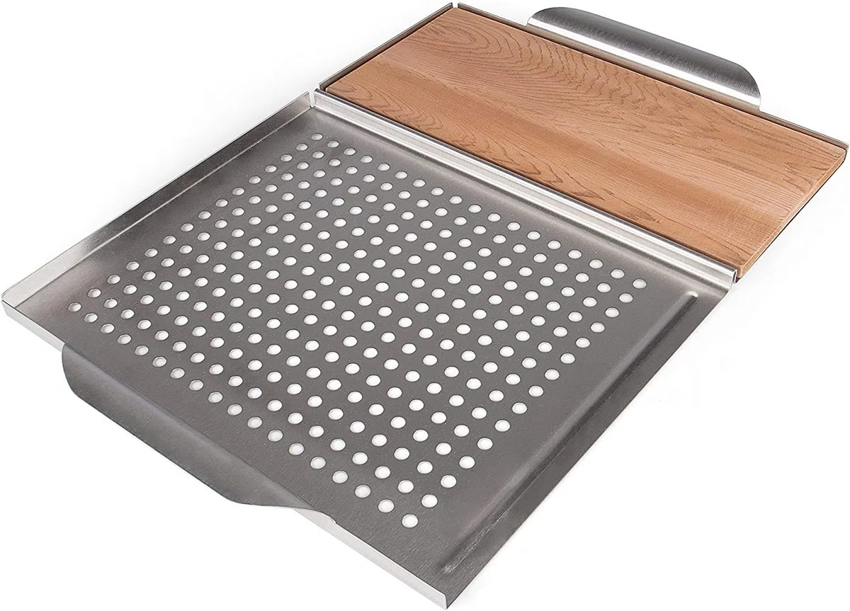 Rustler Plancha de Acero Inoxidable para Parrilla - Plancha de Cedro para Parrilla - para Asar Pescado, Carne o Verduras - 45 x 30.5 x 3 cm