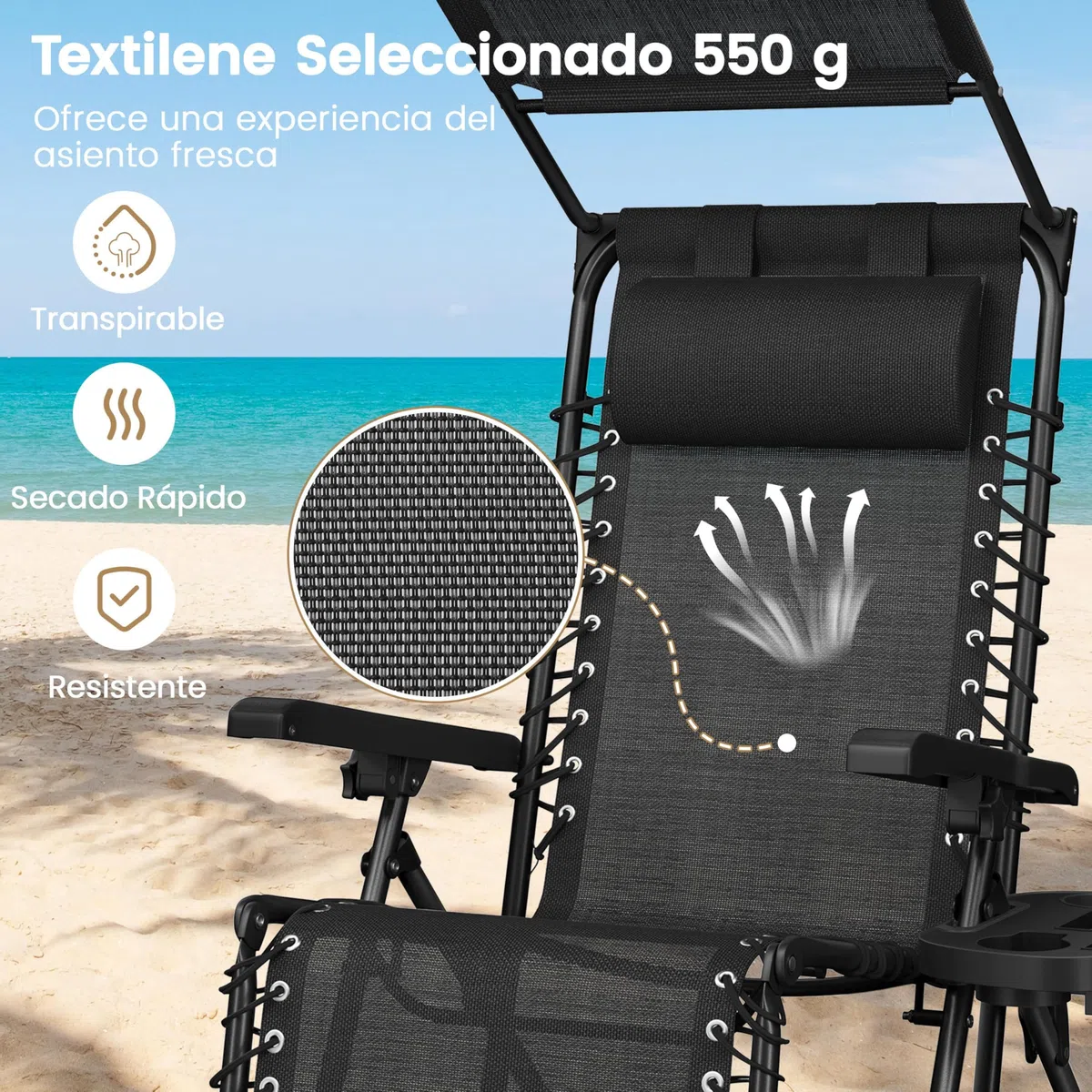 Yaheetech Tumbonas Jardin Exterior, Tumbonas Plegables con Reposacabezas y Parasol, Soportado 115 kg, para Piscina, Jardín, Tumbona Piscina Resistente a Intemperie, Negro