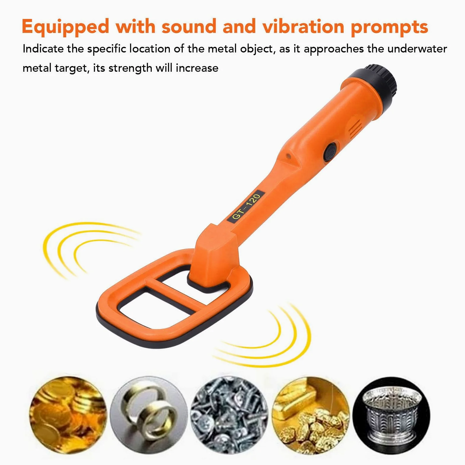 Detector de Metales Pinpointer Coil Waterproof, Buscador de Monedas Subacuático de 9,84 Pies, Ip68 Localizador de Tesoros, Buscador de Oro con Luz Led, para Buceo, Lecho Marino Y Lagos (Naranja)