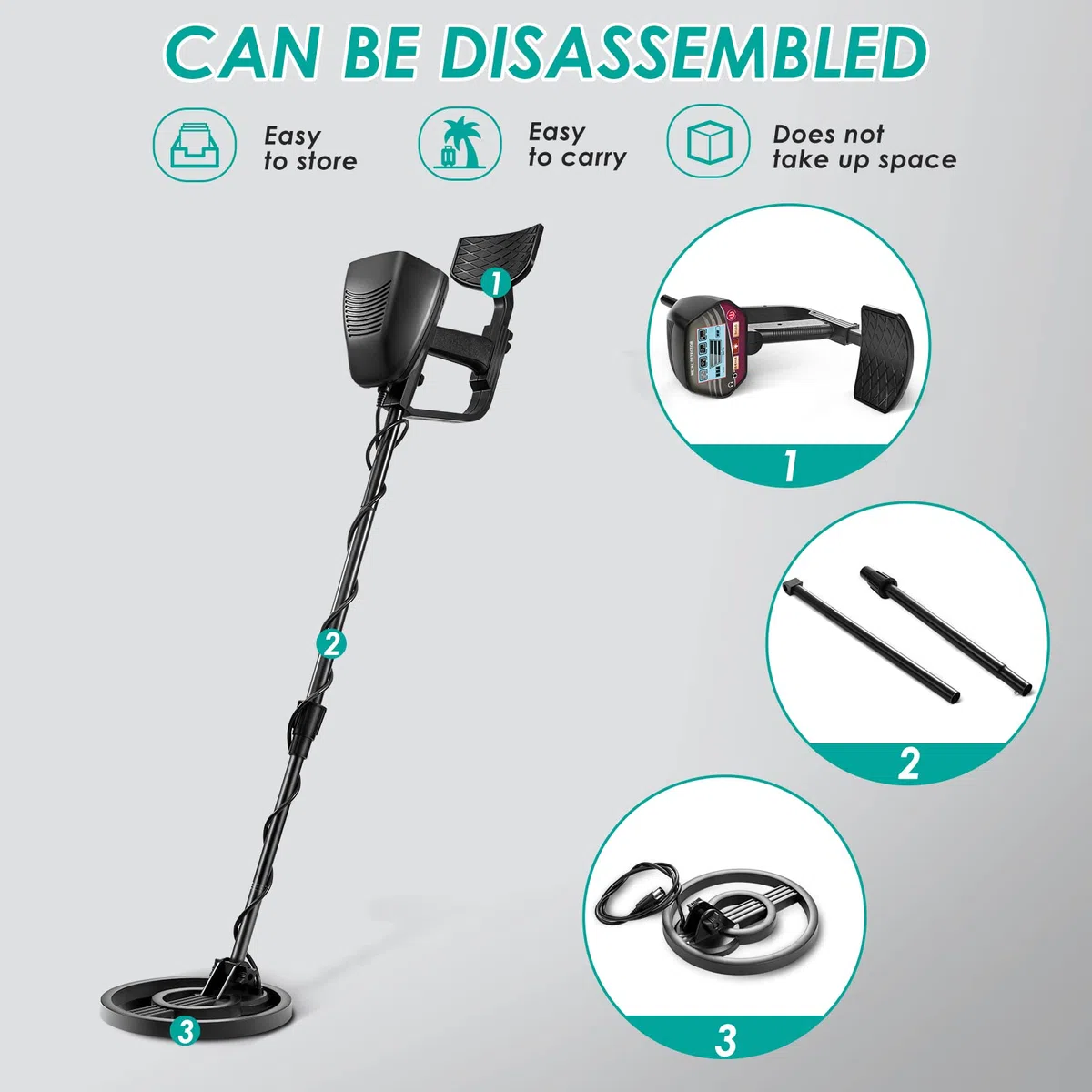 Detector de Metales con 2 Baterías, Ajustable Longitud de 84-110 cm, Detector de Metales Impermeable de Alta precisión con Pantalla LCD para niños y Adultos