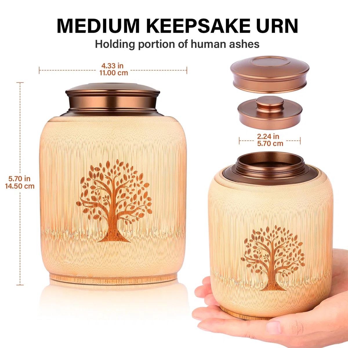 Urnas de Recuerdo Medianas para Cenizas humanas Hechas de bambú, urnas de cremación conmemorativas para Cenizas humanas, Adultos, Mujeres y Hombres, urnas Decorativas con patrón de árbol de la Vida,